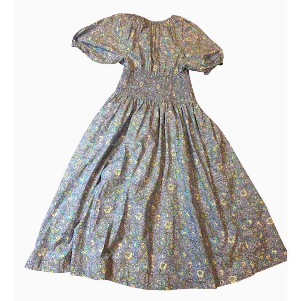 J.CREW Women's Provence Floral Dress MEDIUM Blue Smocked Waist Midi 100% Cotton - Picture 11 of 13
